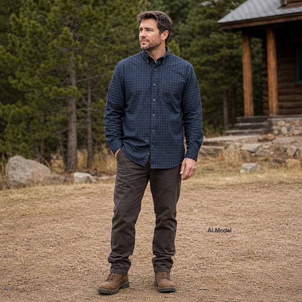 Alaska Hardgear Shirt Mens Medium Button Up‎ Blue Plaid Outdoor Hiking Rugged